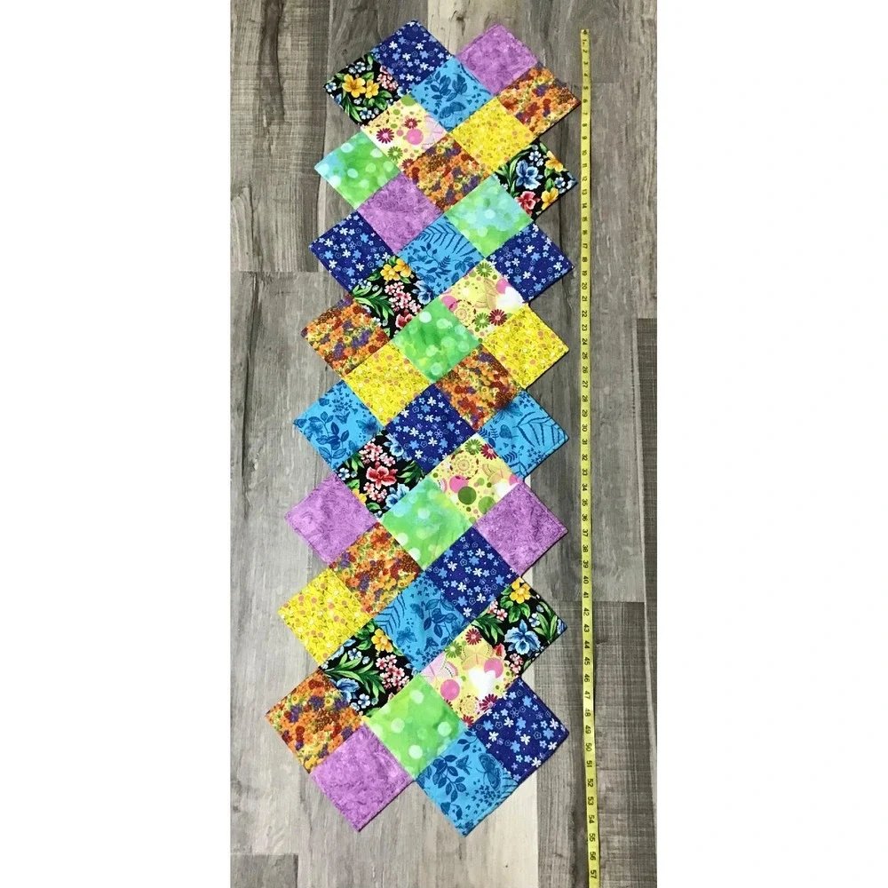 Handmade Quilted Patchwork Table Runner Floral Daisy Reversible 53x18 Farmhouse